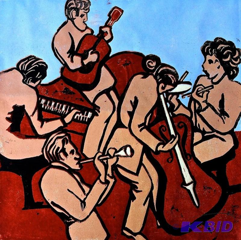 lot 20 image: American Block Print Signed and Numbered Jazz Session by R Glydner