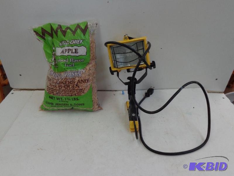 lot 102 image: Clamp On Work Light and Apple Flavored Wood C...