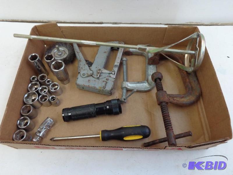 lot 109 image: Clamps, Screwdriver, Sockets and More (2) Cla...