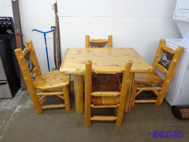 lot 2 image: Log Furniture Table and Chairs Table approxi...