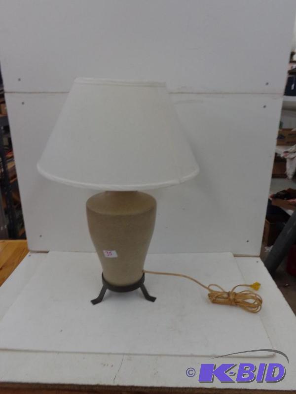 lot 35 image: Porcelain Lamp wMetal Base 26" Tall Tes...