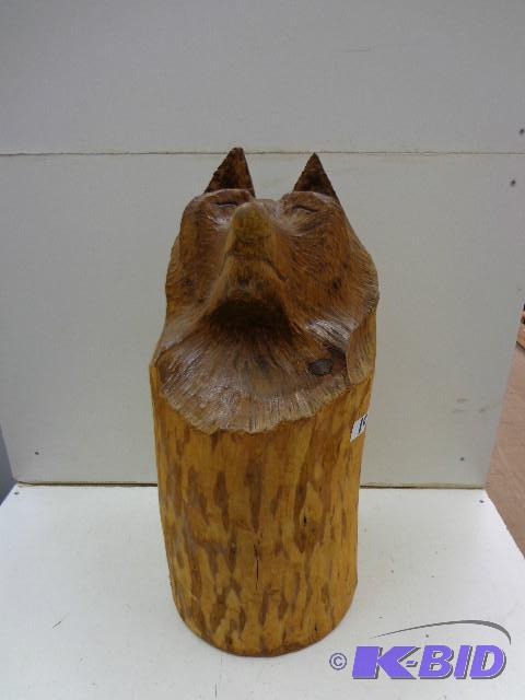 lot 49 image: Cherry Wood Carved Wolf Head  Carved by Local...