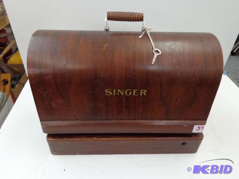 lot 59 image: Old Singer Sewing Machine Vintage Belt Driven...