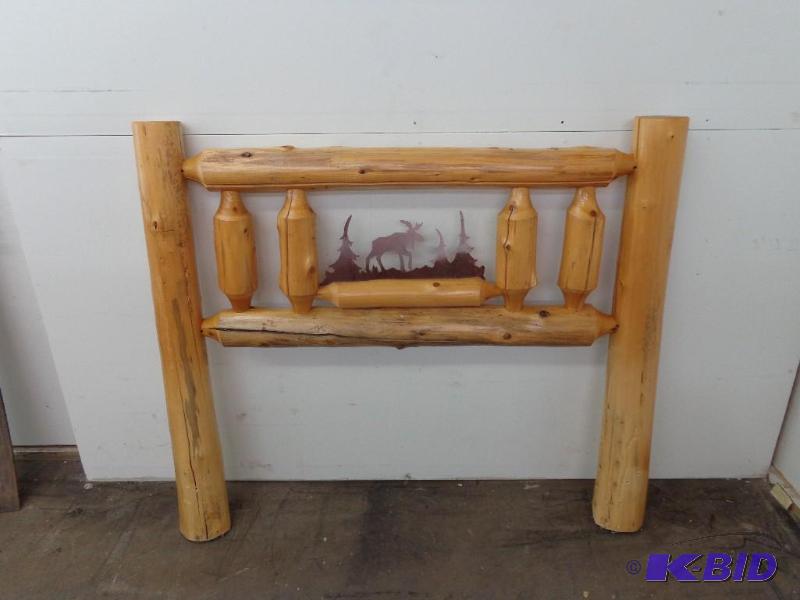 lot 6 image: Queen Size Log Bed Log Head Board wMetal Moo...