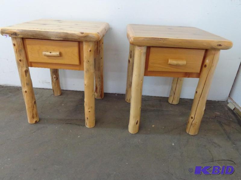 lot 7 image: Pair of Log End Tables 1 Drawer in Each 22&qu...