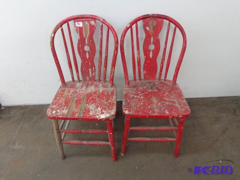 lot 90 image: 2 Antique Wooden Chairs 15" x 15" x...