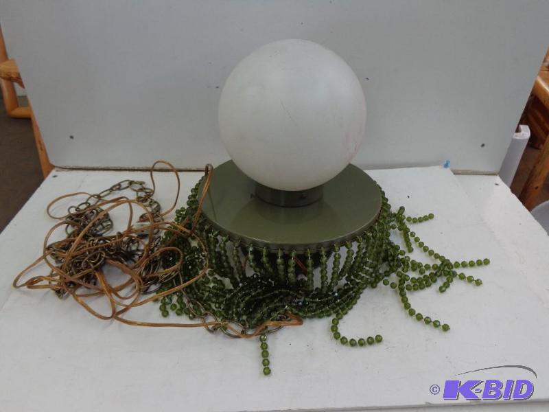 lot 97 image: Hanging Lamp With Beads and Small Globe Plugg...