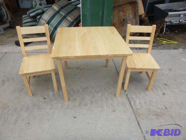 lot 118 image: Childs Pine Table and Two Chairs...