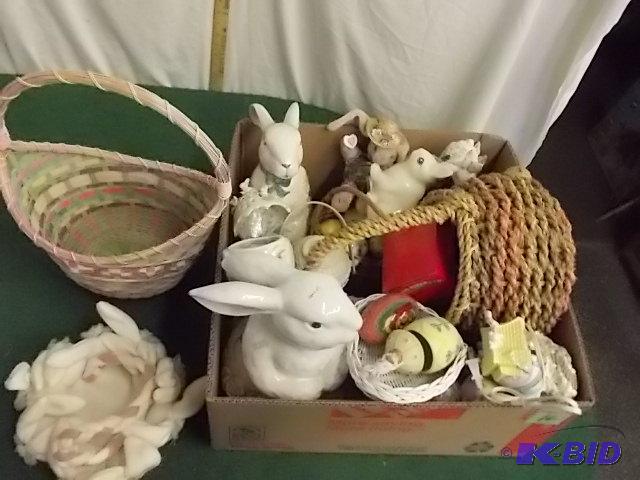 Box Lot - Large Assortment Of Bunnies, Basket...