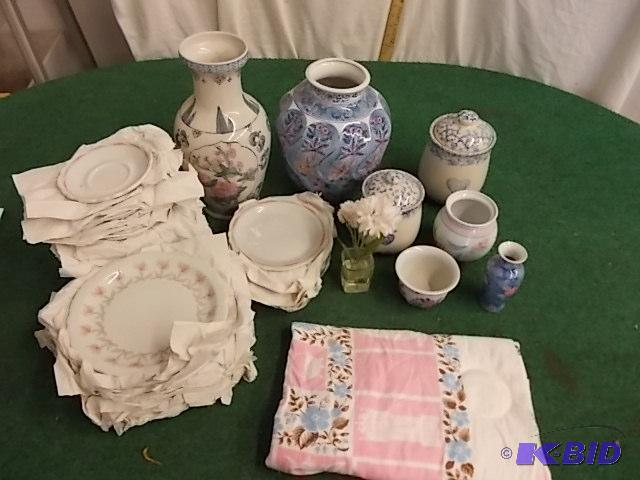 Box Lot - Large Vases, Sponge Painted Caniste...