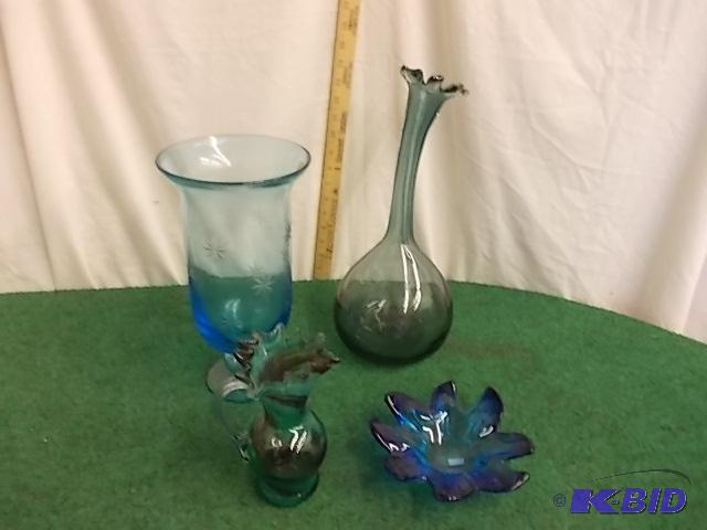 4-Blue Glass Items...