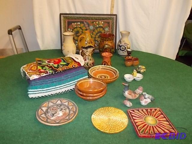 Box Lot - Mexican Pottery, Mexican Blanket, R...