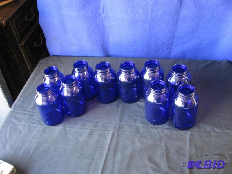 lot 103 image: lot of 10 cobalt blue jars, 5- 12 inch tall ...