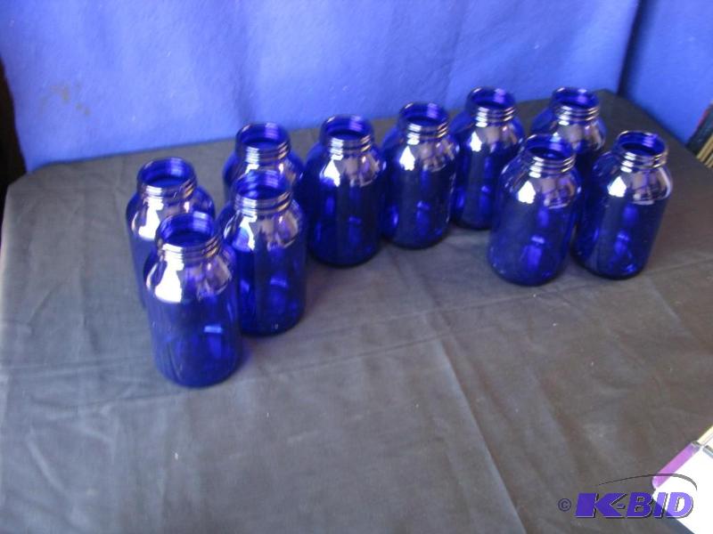 lot 104 image: lot of 10 cobalt blue jars, 5- 12 inch tall ...