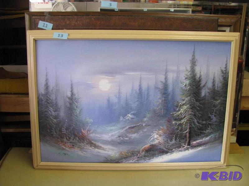 lot 13 image: nicely framed winter wilderness oil painting ...