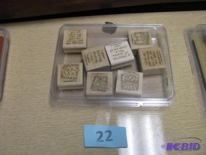 lot 22 image: wooden rubber stamp set unused would be great...