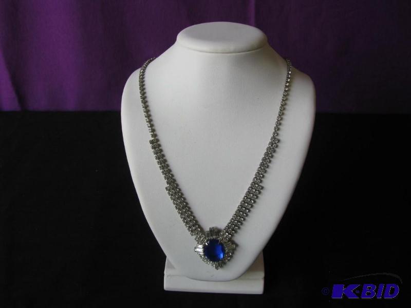 lot 34 image: vintage rhinestone necklace with blue center ...