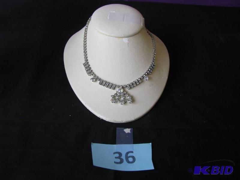 lot 36 image: vintage rhinestone necklace with center clust...
