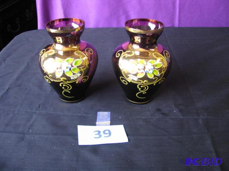lot 39 image: Two vintage purple glass Bohemian vases with ...
