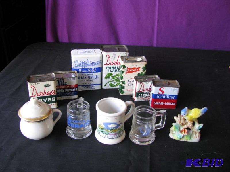 lot 45 image: set of collectible items vintage spice tins a...