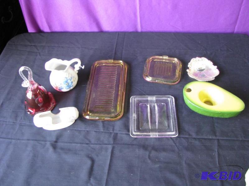 lot 47 image: depression glass refrigerator lids,bell cream...