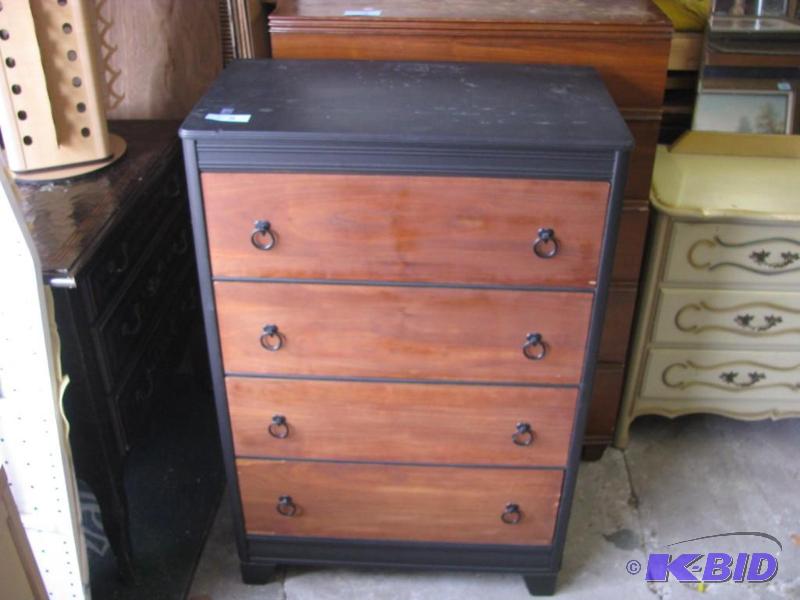 lot 5 image: vintage 4 drawer dresser. Black with refinish...