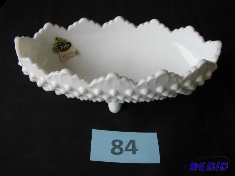 lot 84 image: milk glass Fenton footed serving dish signed ...