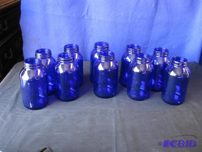 lot 89 image: lot of 10 cobalt blue jars, 5- 12 inch tall ...
