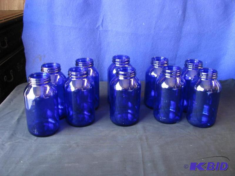 lot 90 image: lot of 10 cobalt blue jars, 5- 12 inch tall ...