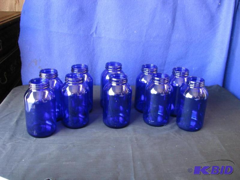 lot 91 image: lot of 10 cobalt blue jars, 5- 12 inch tall ...