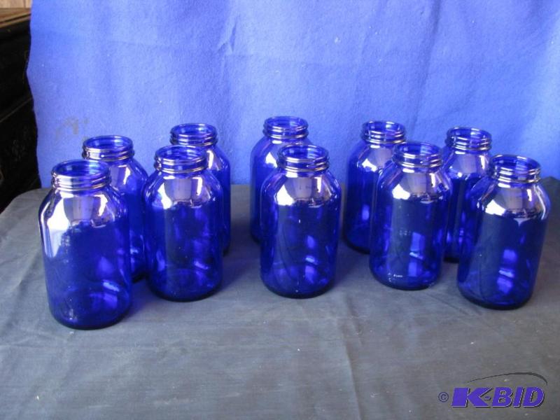 lot 92 image: lot of 10 cobalt blue jars, 5- 12 inch tall ...