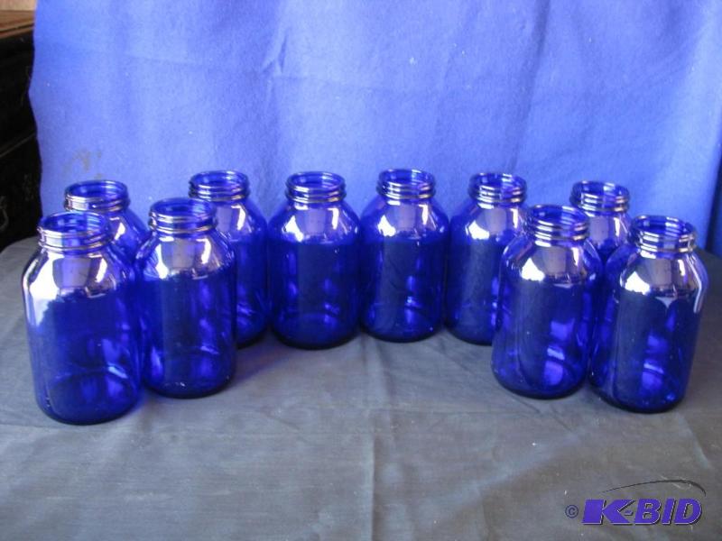 lot 94 image: lot of 10 cobalt blue jars, 5- 12 inch tall ...