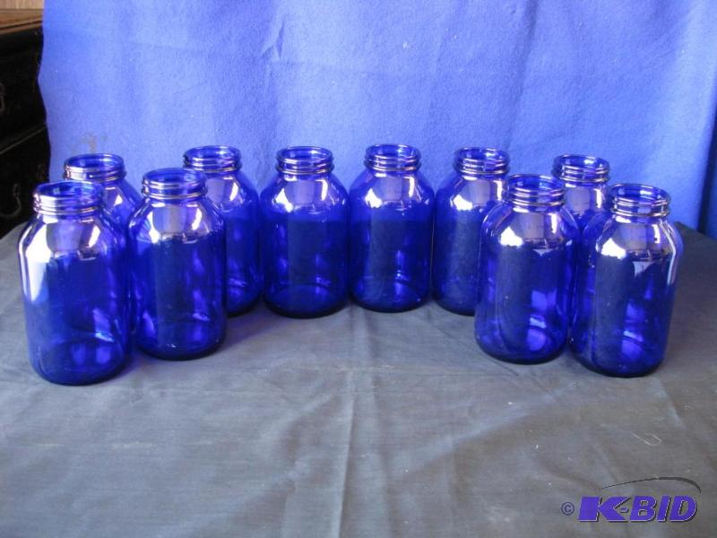 lot 95 image: lot of 10 cobalt blue jars, 5- 12 inch tall ...