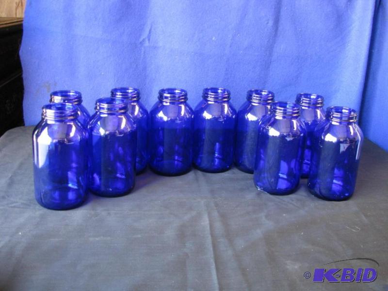 lot 96 image: lot of 10 cobalt blue jars, 5- 12 inch tall ...