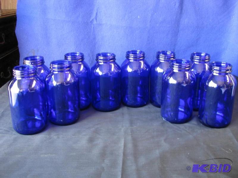 lot 97 image: lot of 10 cobalt blue jars, 5- 12 inch tall ...