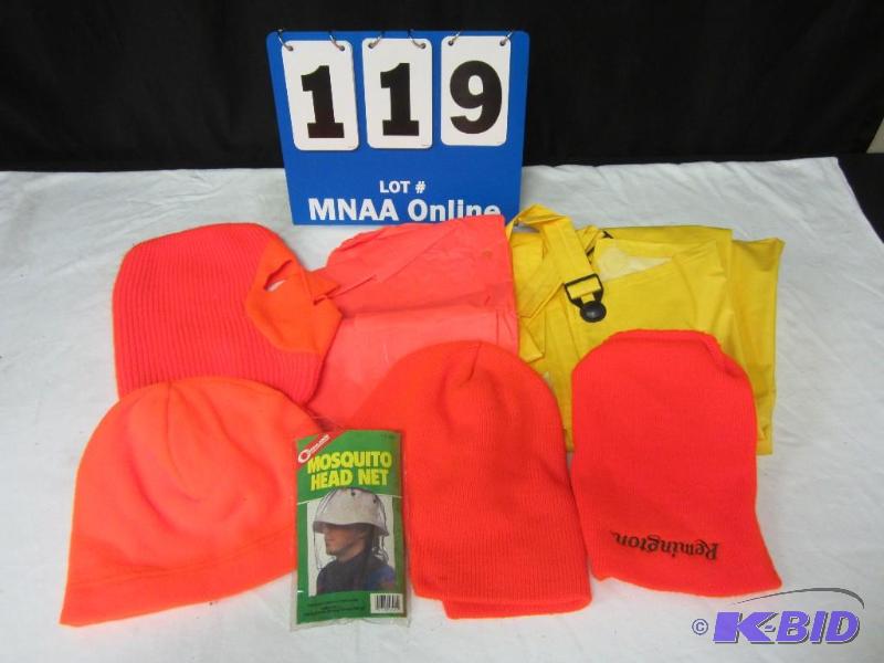lot 00119 image: Lot of Hunting Hats Beanie Winter Pancho Overall Mosquito Head Net