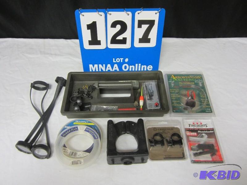 lot 127 image: Great Hunting Lot with Sights Scope Access Fishing Lines Lures