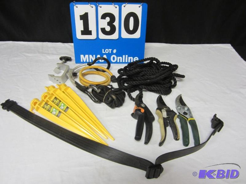 lot 130 image: Lot of Stakes Cables Pruning Shears