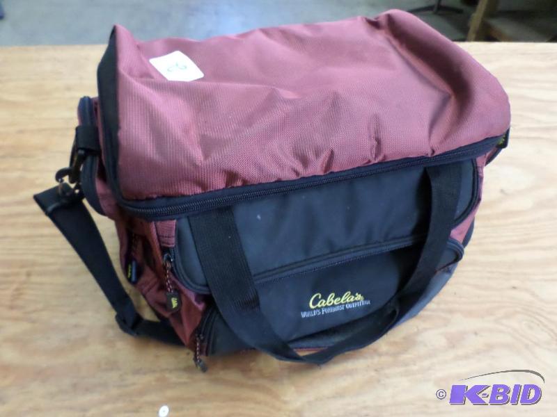 lot 2 image: Nice Cabelas Soft-Sided Tackle Bag With (4) R...