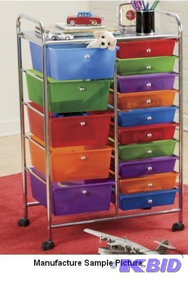 lot 135 image: 15 Drawer Rolling Multicolored Organizer Cabi...