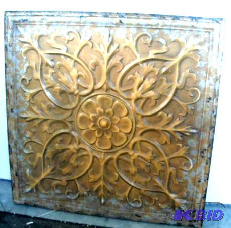 lot 162 image: Decorative Square Metal Wall Art - Burnt ambe...