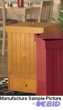 lot 39 image: Oak Finish Rolling Trash Bin -&nbspBin has w...