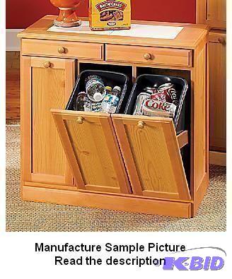 lot 42 image: Three Bin Two Door Tile Top Rolling TrashRec...