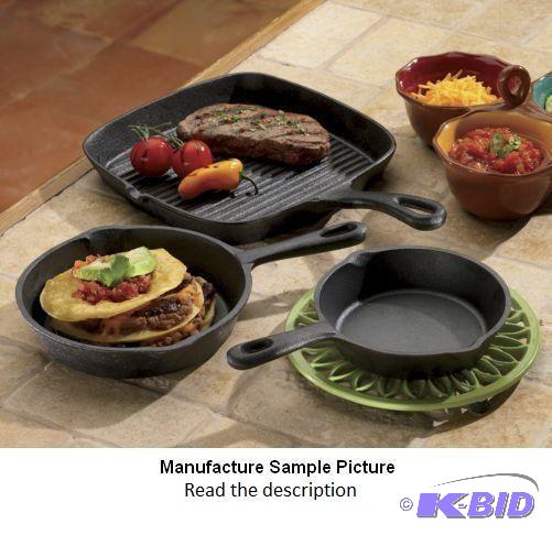 lot 5 image: Three Piece Cast Iron Set - Oven safe - Hand ...
