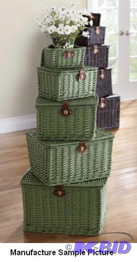 lot 53 image: Set of 5 Willow Baskets - Green -&nbspHandwo...