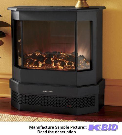 lot 79 image: Black Freestanding Three Sided Fireplace - Tw...