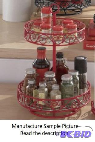 lot 99 image: Two Tier Scrolled Metal Red Lazy Susan - ...