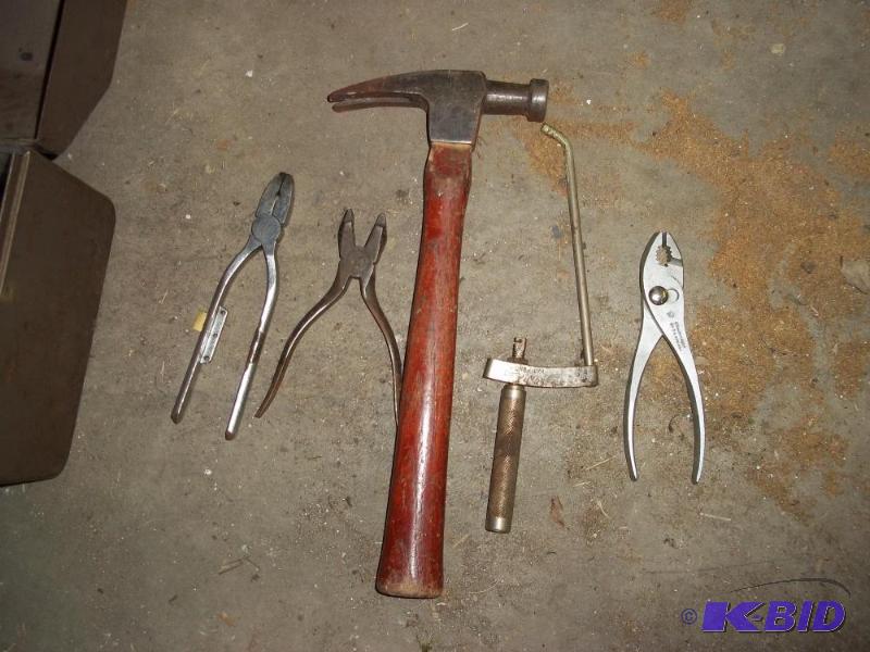 3 pliers, hammer, saw...