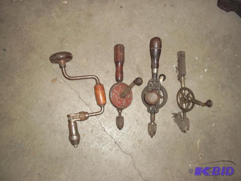 4 antique hand drills...