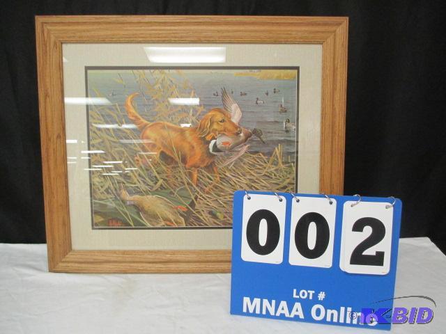 lot 2 image: Professionally Framed Golden Retriever by Les Kouba